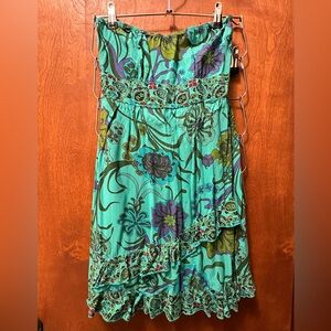 Floral Paisley Teal Strapless Dress